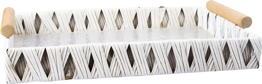 طقم صنية مستطيلة خوص ، 2 قطعة، بيد خشبية، ألوان متعددة، موديل 12689