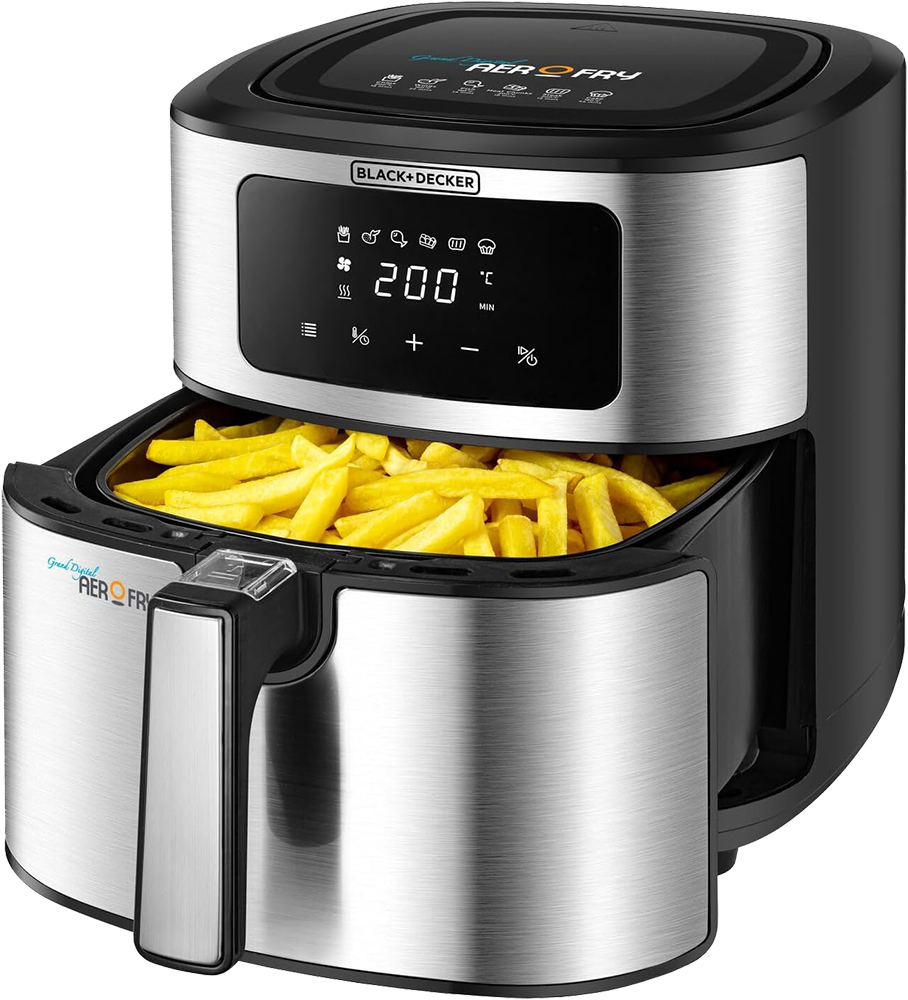 قلاية هوائية بلاك اند ديكر ايرو فراي 6 - 1، 7.2  لتر، 1500 وات، شاشة ديجيتال، فضي، ضمان انسيا، AF7257