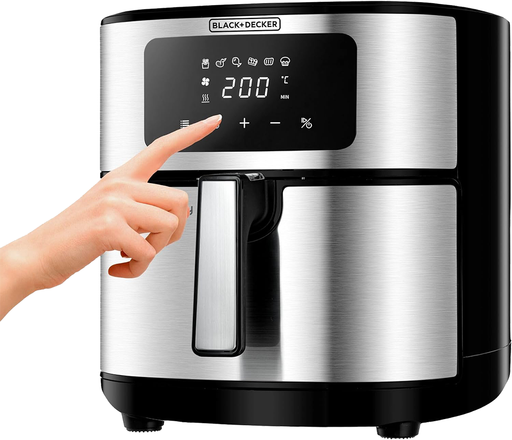 قلاية هوائية بلاك اند ديكر ايرو فراي 6 - 1، 7.2  لتر، 1500 وات، شاشة ديجيتال، فضي، ضمان انسيا، AF7257