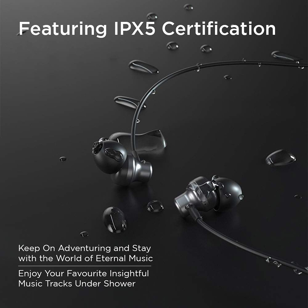 سماعة أذن لينوفو اللاسلكية نك باند ، بلوتوث 5.0 ، بطارية 80 مللي أمبير ، مقاومة للماء ، أسود ، HE05