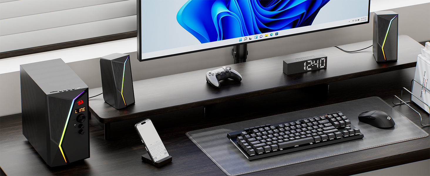 سماعات صب ريدراجون أنفيل برو للألعاب ، ألوان RGB ، قناة 2.1 ستيريو ، ريموت كنترول ، أسود ، GS520-PRO