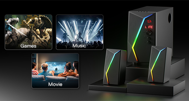 سماعات صب ريدراجون أنفيل برو للألعاب ، ألوان RGB ، قناة 2.1 ستيريو ، ريموت كنترول ، أسود ، GS520-PRO