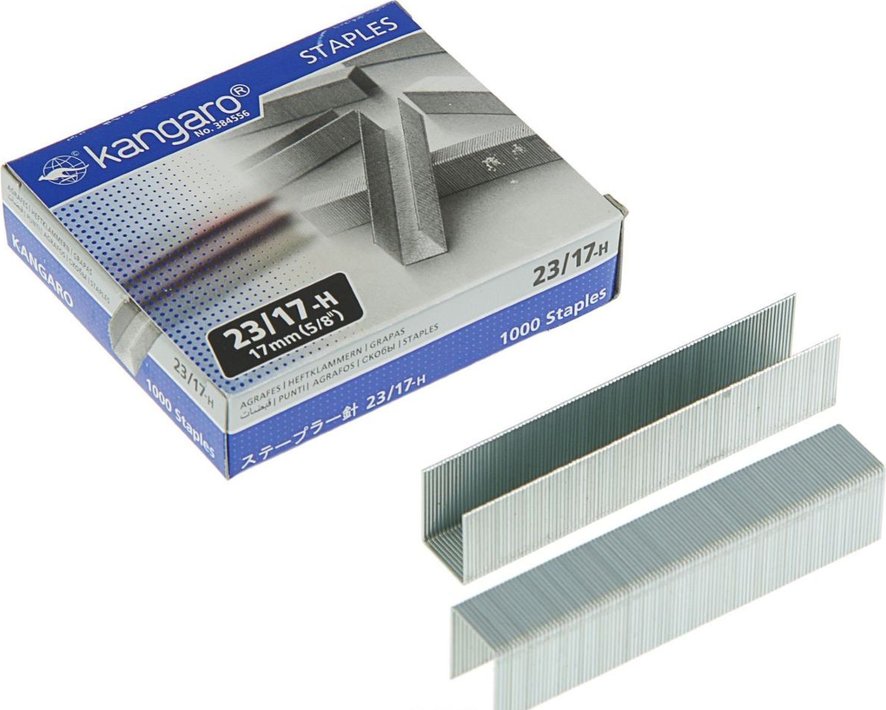 علبة دبابيس مكتبية لدباسة الورق مقاس 23-17 من كنجارو، 1000 قطعة، فضي