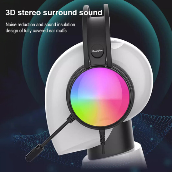 سماعة لينوفو ثينك بلس سلكية ، خاصية إلغاء الضوضاء ، ألوان RGB ، كابل USB ، أسود ، G83B