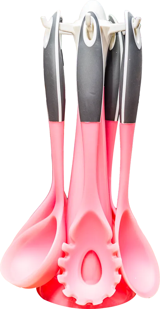 طقم توزيع طعام سيليكون بيد سيليكون 5 قطع مع حامل، ألوان متعددة، موديل 101