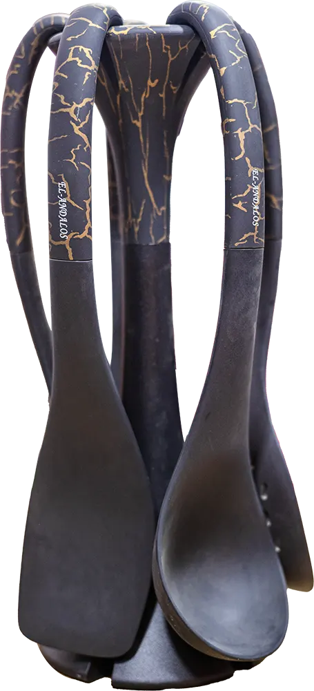 طقم توزيع سيلكون 7 قطع، مع حامل، لون أسود