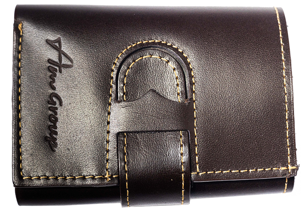 محفظة جلد AM Group سمارت للرجال ، مطرزة ، لون بني