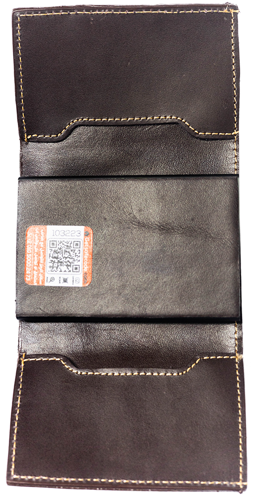 محفظة جلد AM Group سمارت للرجال ، مطرزة ، لون بني