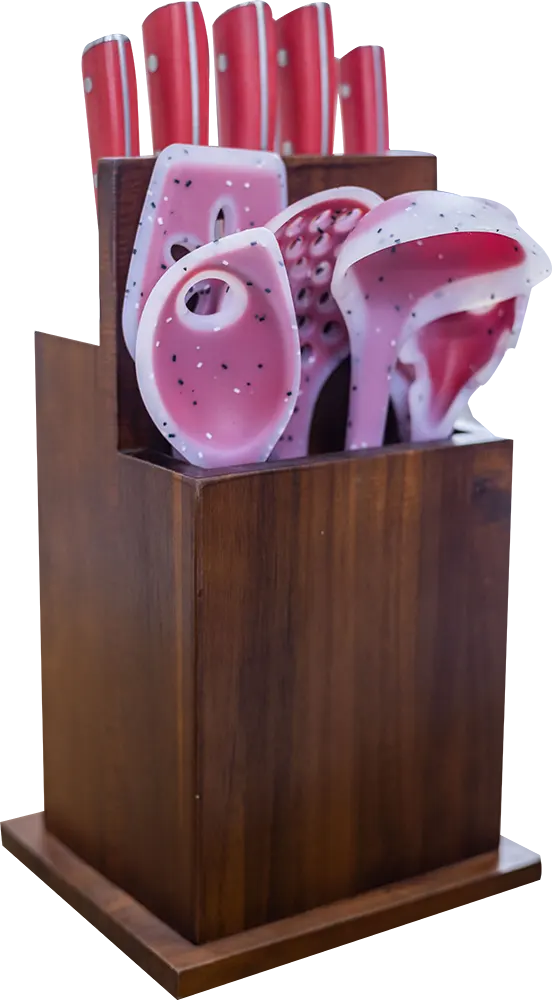 طقم سكاكين وتوزيع 11 قطعة مع حامل خشبlkمن البركة، متعددة الألوان