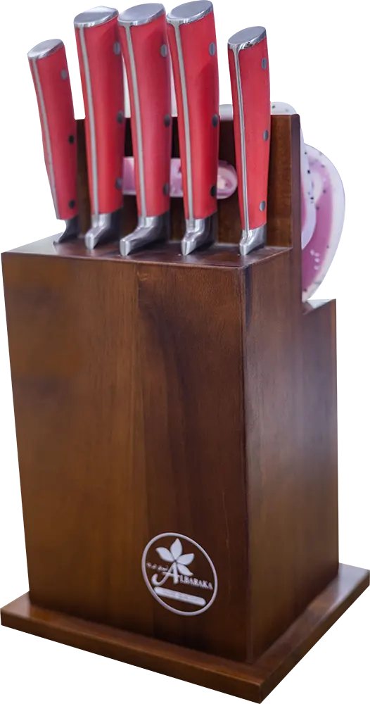 طقم سكاكين وتوزيع 11 قطعة مع حامل خشبlkمن البركة، متعددة الألوان