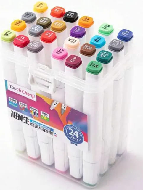 علبة ألوان كحولية 24 لونًا، بطرف مزدوج، متعددة الألوان