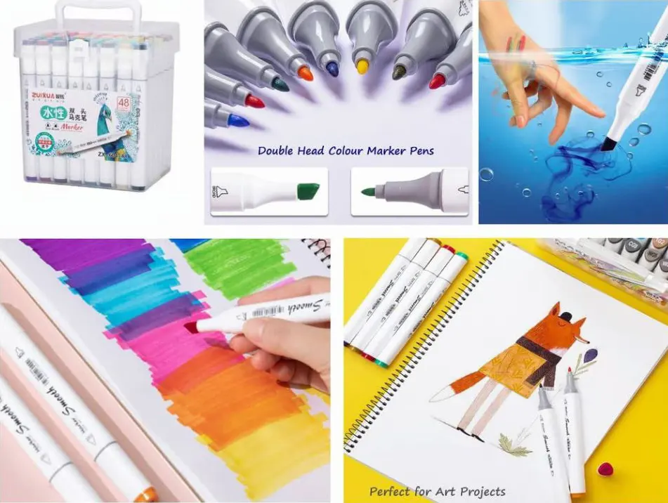 علبة ألوان كحولية 24 لونًا، بطرف مزدوج، متعددة الألوان