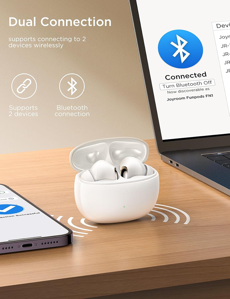 سماعات جوي روم  ترو فن بودز اللاسلكية ، بلوتوث 5.4 ، بطارية 400 ملي أمبير، 4 ميكروفون، أبيض، Fn1