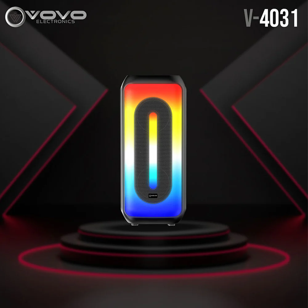 سماعة VOVO أر جي بي بارتي سبيكر ، 4 أنش ، بطارية مزدوجة ، ريموت كنترول ، أسود ، V-4031