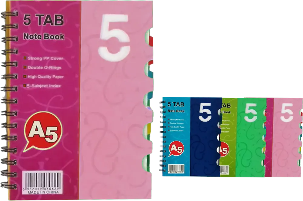 نوت بوك بكفر بلاستيك 100 ورقة ، بحجم A5 ، 3 فواصل، ألوان متعددة