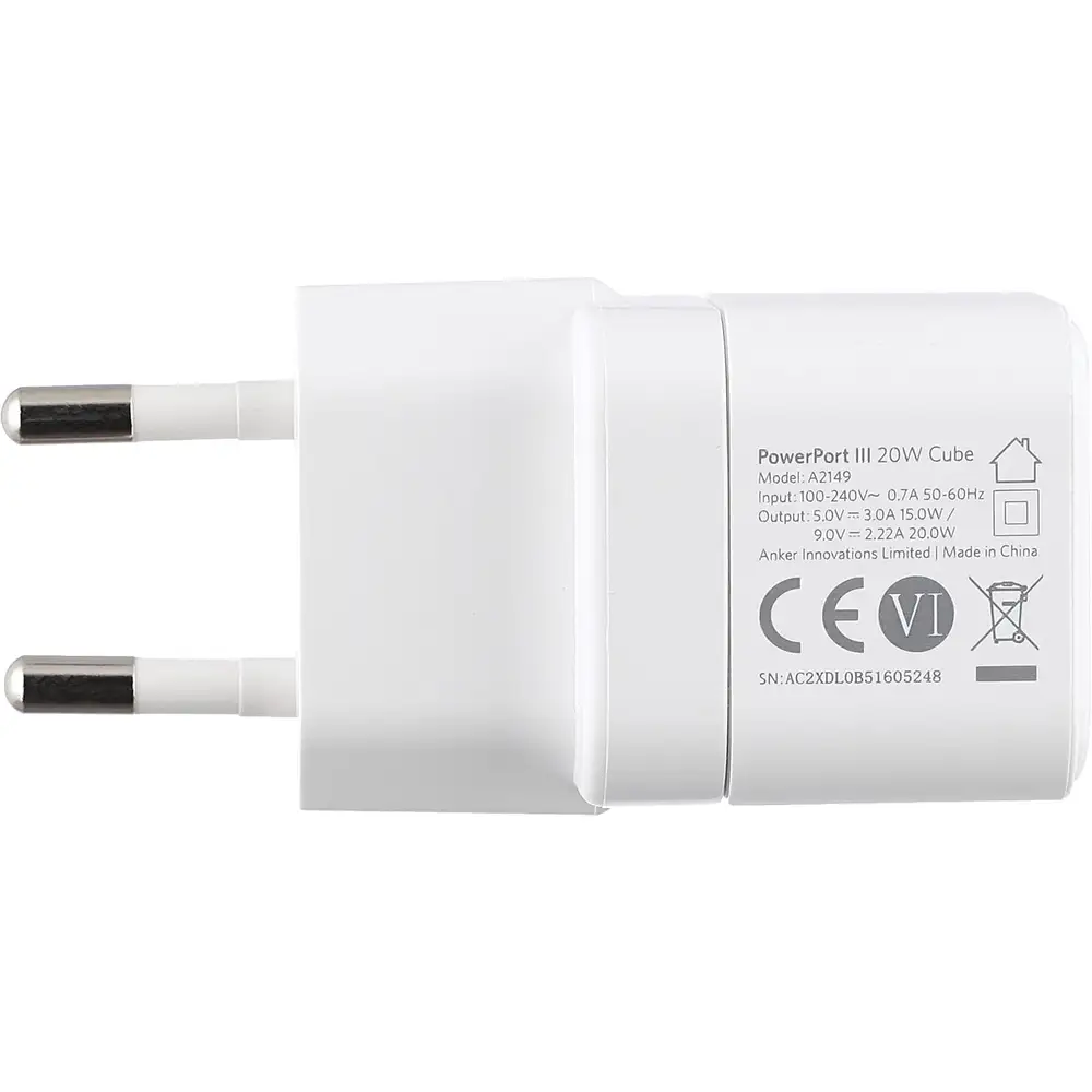 Anker PowerPort III High-Speed Charger 20W , USB-C , White , A2149L23