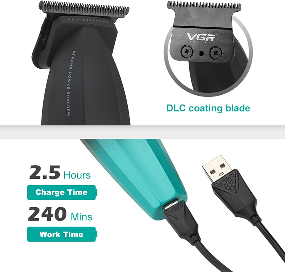 ماكينة حلاقة كهرباء في جي ار للرجال ، لقص الشعر، شاشة ال اي دي ، قابلة للشحن ، أسود ، V-906