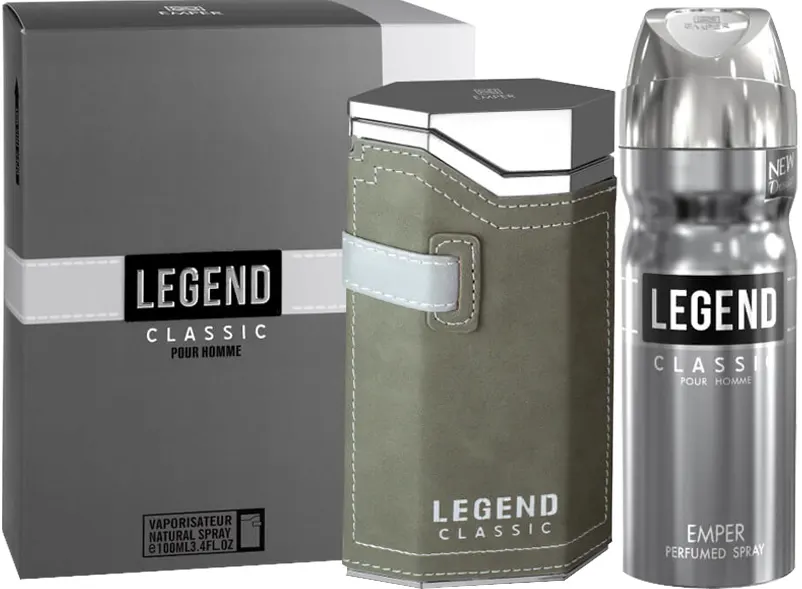 مجموعة  ليجيند كلاسيك من امبر للرجال او دي تواليت، او دي تواليت برفان 100 مل + اسبراي  للجسم 200 مل