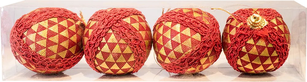 Decorated Christmas card box with 4 balls, multiple colors, model 63-55-2023