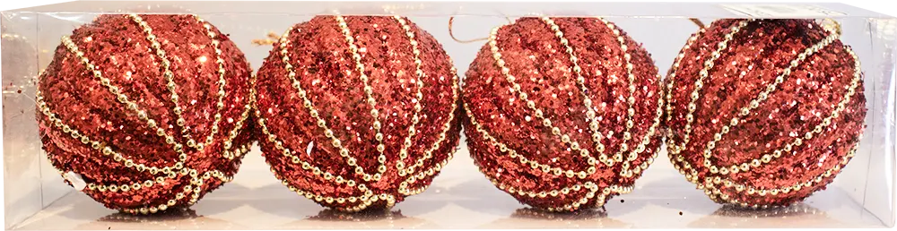 Decorated Christmas card box with 4 balls, multiple colors, model 63-55-2023