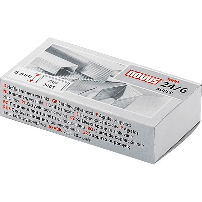 علبة دبابيس مكتبية لدباسة الورق مقاس 24-6 مللي من نوفوس، 1000 قطعة، فضي