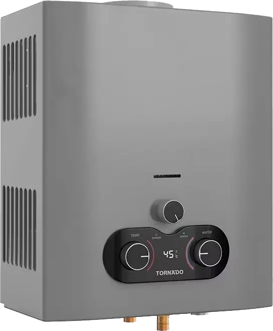 Tornado Gas Water Heater, 6 Litre, Natural Gas, Digital Display, Chimney, Silver, GHE-C06CNE-S