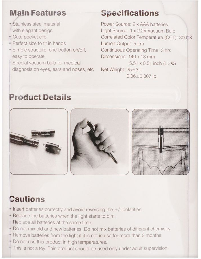 كشاف قلم كامليون ، للتشخيص الطبي ، ستانليس ستيل ، 5 لومان ، فضي ، T220-2R03P