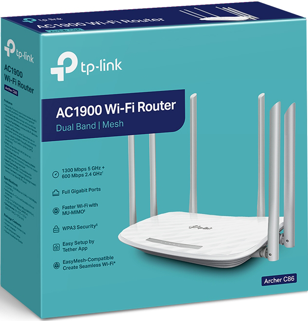 أكسيس بوينت تي بي لينك ارتشر واي فاي ، ثنائي النطاق ، 1900 ميجابت في الثانية ، 6 هوائيات ، اتصال ذكي ،  ابيض ، AC1900-C86