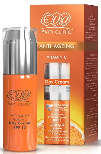 كريم ايفا النهاري سكين كلينيك بفيتامين سى المضاد للشيخوخه لتوحيد لون البشرة بمعامل حمايه 15 +، 50 مل، 50 مل