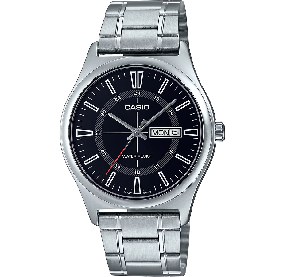 ساعة كاسيو للرجال ، عقارب ، بتصميم دائري ، ستراب سيلفر من الأستانلس ستيل ، فضي ، MTP-V006D-1CUDF