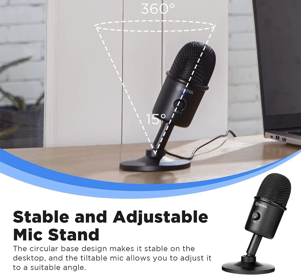 ميكروفون مكتبي من بويا ، Type-C ، خافض للضوضاء ، أسود ، BY-CM3