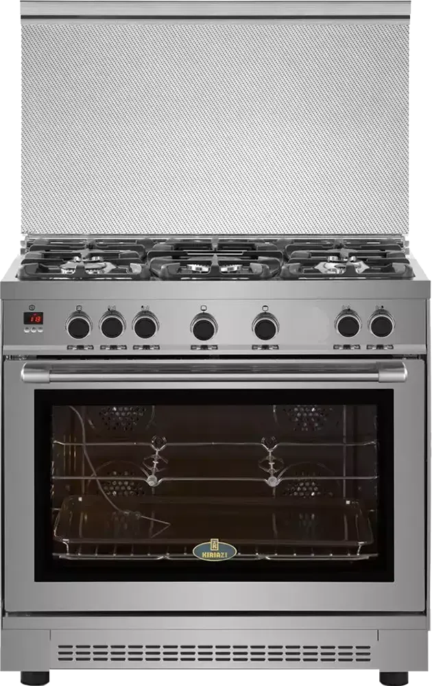 بوتاجاز كريازي سمارت بريمير 60*90 سم، 5 شعلة، غاز انبوبة، أمان كامل، حوامل أواني زهر ستانلس ، فضي،90FC9-1