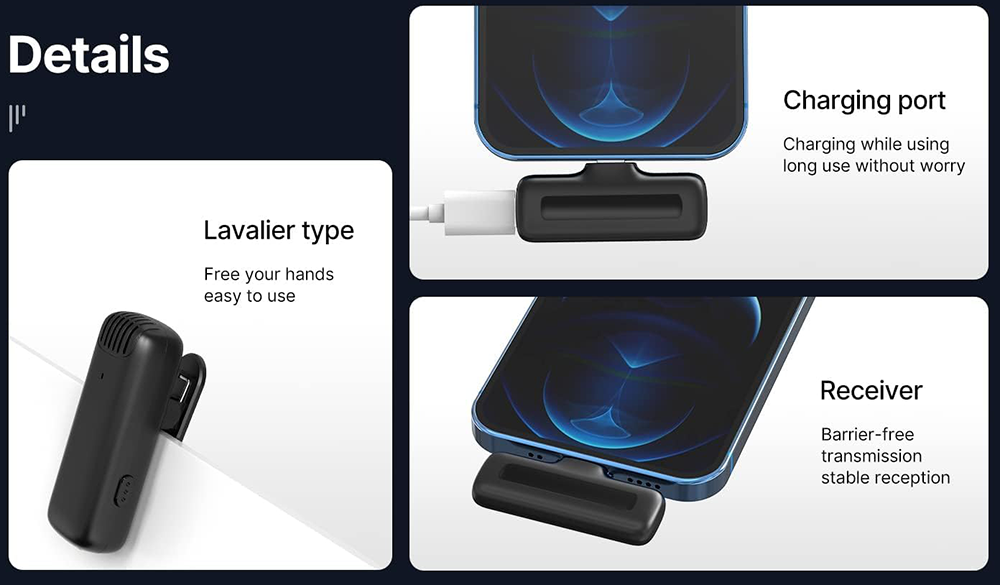ميكروفون لاسلكي أولانزي ، Type-C ، للهواتف الذكية ، خاصية تقليل الضوضاء ، J11