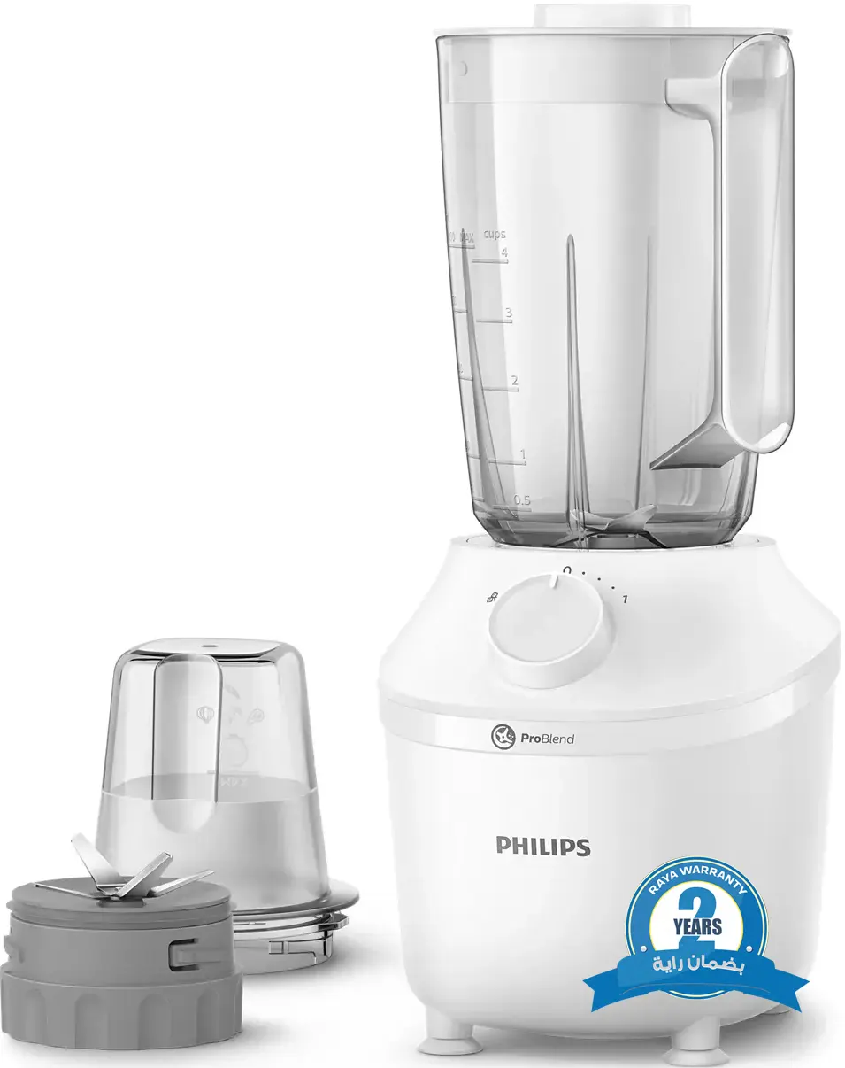 خلاط كهربائي فيليبس، 450 وات ،1 لتر،  مطحنة،أبيض ،HR2041-16،(ضمان راية)