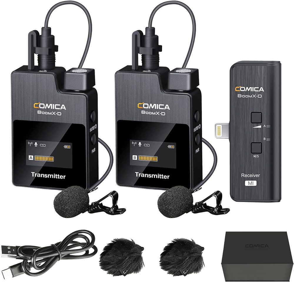 ميكروفون لاسلكي من كوميكا ، لشخصين ، موصل lightning ، مسافة 50 متر ، أسود ، BOOMX-D MI2