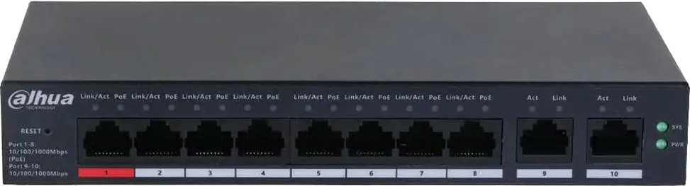 سويتش ايثرنت داهوا ، 8 منفذ 10-100-1000 جيجابت في الثانية PoE + منفذين 10-100-1000 ميجابت في الثانية ، أسود ، DH-CS4010-8GT-110