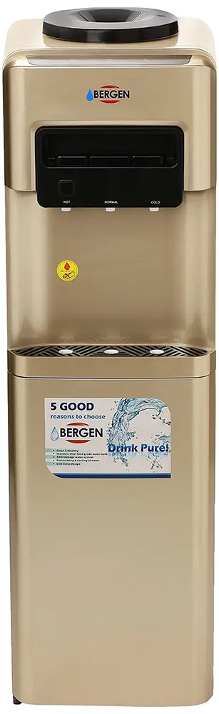 مبرد مياه بيرجن، 3 حنفية، بارد + ساخن + عادي، ثلاجة، ذهبي، BYB 518