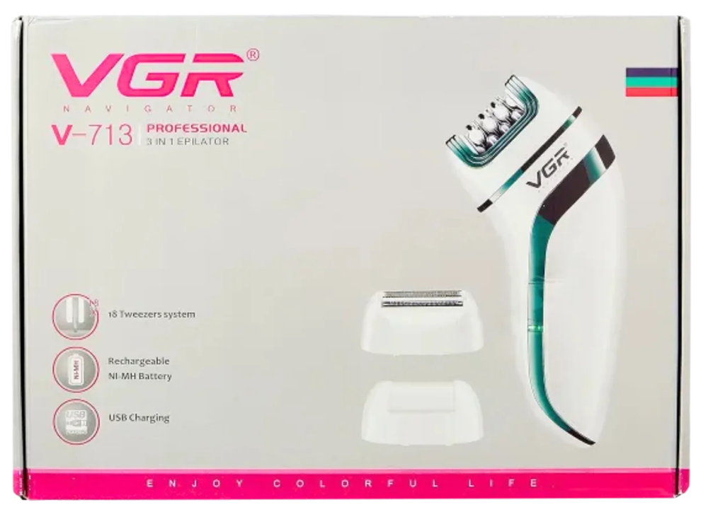 ماكينة إزالة شعرفي جي أر 3*1 ، للوجة والجسم ، قابلة للشحن ، للاستخدام الرطب والجاف ، أبيض - أزرق ، V-713