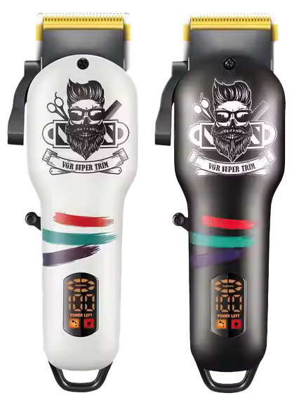 ماكينه حلاقة كهربائية في جي أر للرجال ، حلاقة الشعر، شاشة LED ، قابلة لأعادة الشحن ، أبيض - أسود ، V-699