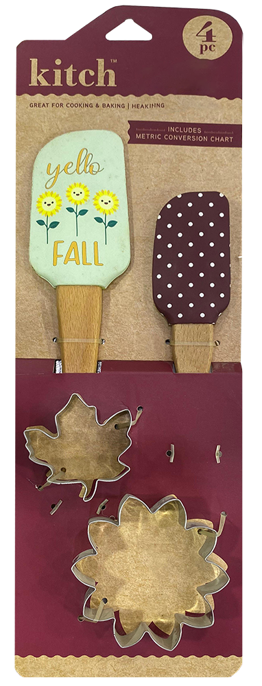 طقم معالق كيتش سيلكون بأيد خشبية + قطاعات سيليكون ، مكون من 4 قطع ، موديل 2091