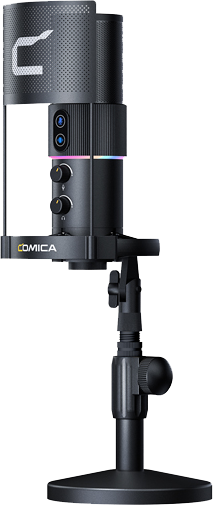 ميكروفون مكثف من كومكيا ، منفذ USB-C ، إضاءة RGB ، معدن بالكامل ، أسود ، STA-U2D