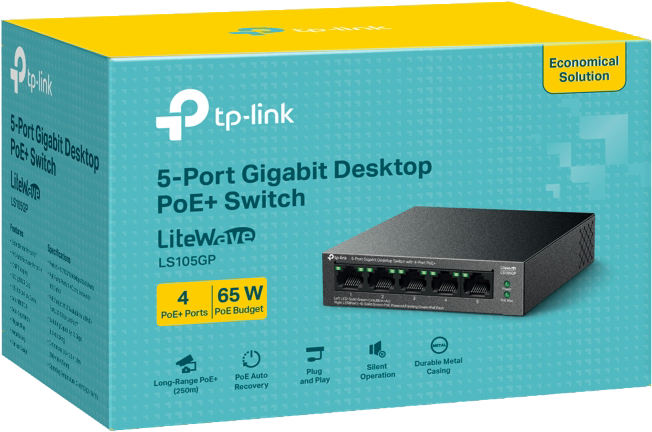 سويتش تي بي لينك ، 5 منافذ جيجابت ، مع 4 منافذ PoE+ ، أسود ، LS105GP