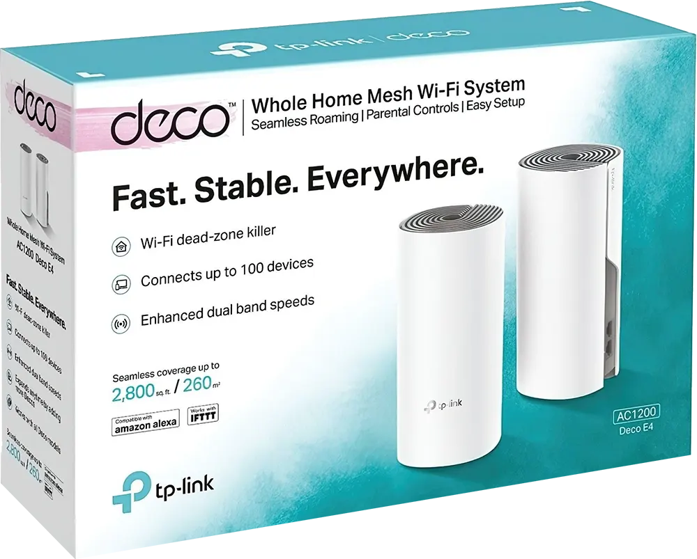 نظام واي فاي منزلي تي بي لينك بتقنية Deco E4 ، من قطعتين ، سرعة تصل إلى 1167 ميجابت في الثانية ، أبيض ، AC1200