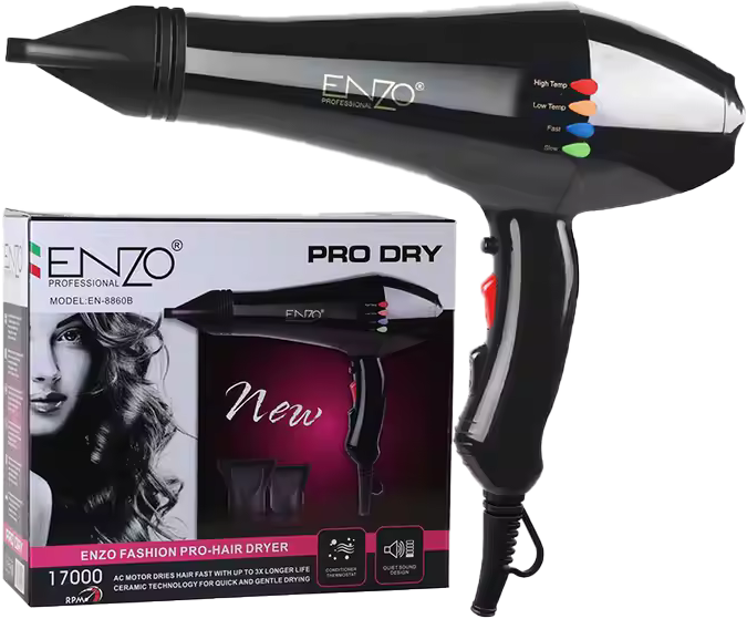 استشوار انزو ، 2000 وات ، سرعتان ، أسود ، EN-8860B