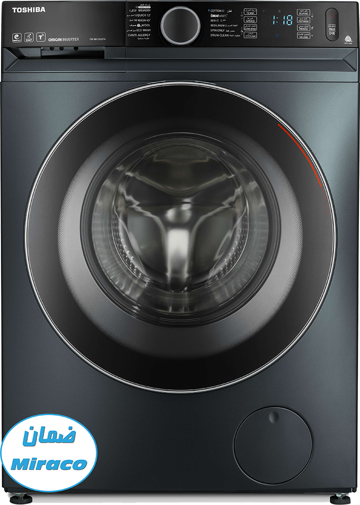 غسالة ملابس فول اوتوماتيك توشيبا تحميل أمامي ، سعة تحميل 10.5 كجم ، سعة تجفيف: 7 كجم ، شاشة ديجيتال ، انفرتر، واي فاي ، رمادي ، TWD-BM115GF4EG (MK) ( بضمان ميراكو )