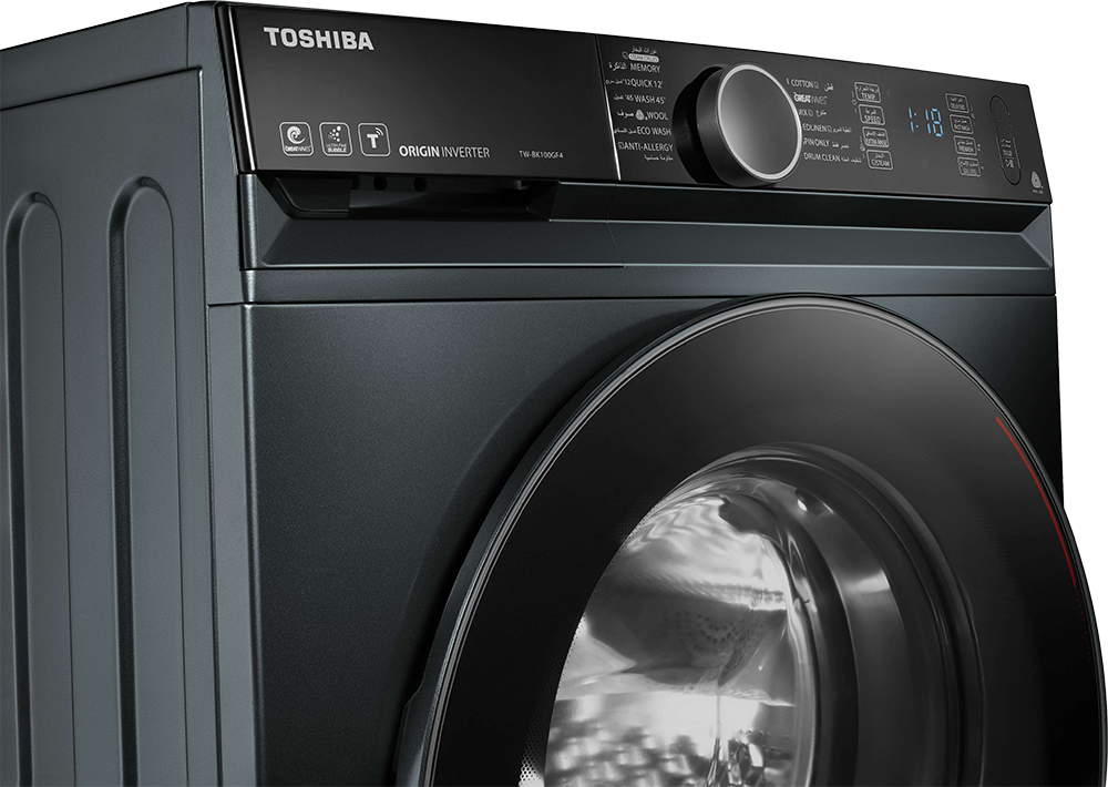 غسالة ملابس فول اوتوماتيك توشيبا تحميل أمامي ، سعة تحميل 10.5 كجم ، سعة تجفيف: 7 كجم ، شاشة ديجيتال ، انفرتر، واي فاي ، رمادي ، TWD-BM115GF4EG (MK) ( بضمان ميراكو )