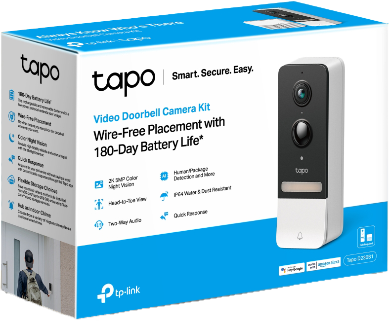 جرس باب تابو سمارت من تي بي لينك ، مزود بكاميرا ، زاوية رؤية واسعة ، يعمل ببطارية ، طرق متعددة للتواصل ، D230S1