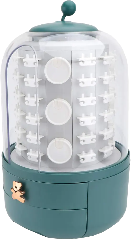 منظم إكسسوارات دوار بلاستيك لعرض الأقراط مع درجين، اخضر