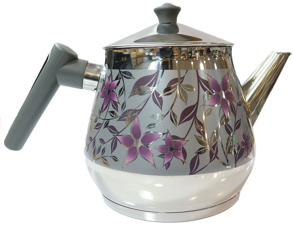 براد شاي تركي الاندالس ، سعة 2 لتر ، استانلس ستيل ، سيلفر مع نقشة ملونة