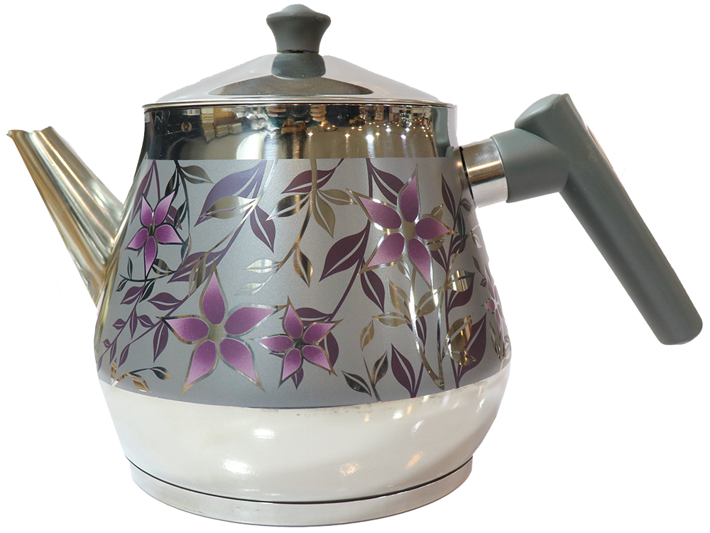 براد شاي تركي الاندالس ، سعة 2 لتر ، استانلس ستيل ، سيلفر مع نقشة ملونة